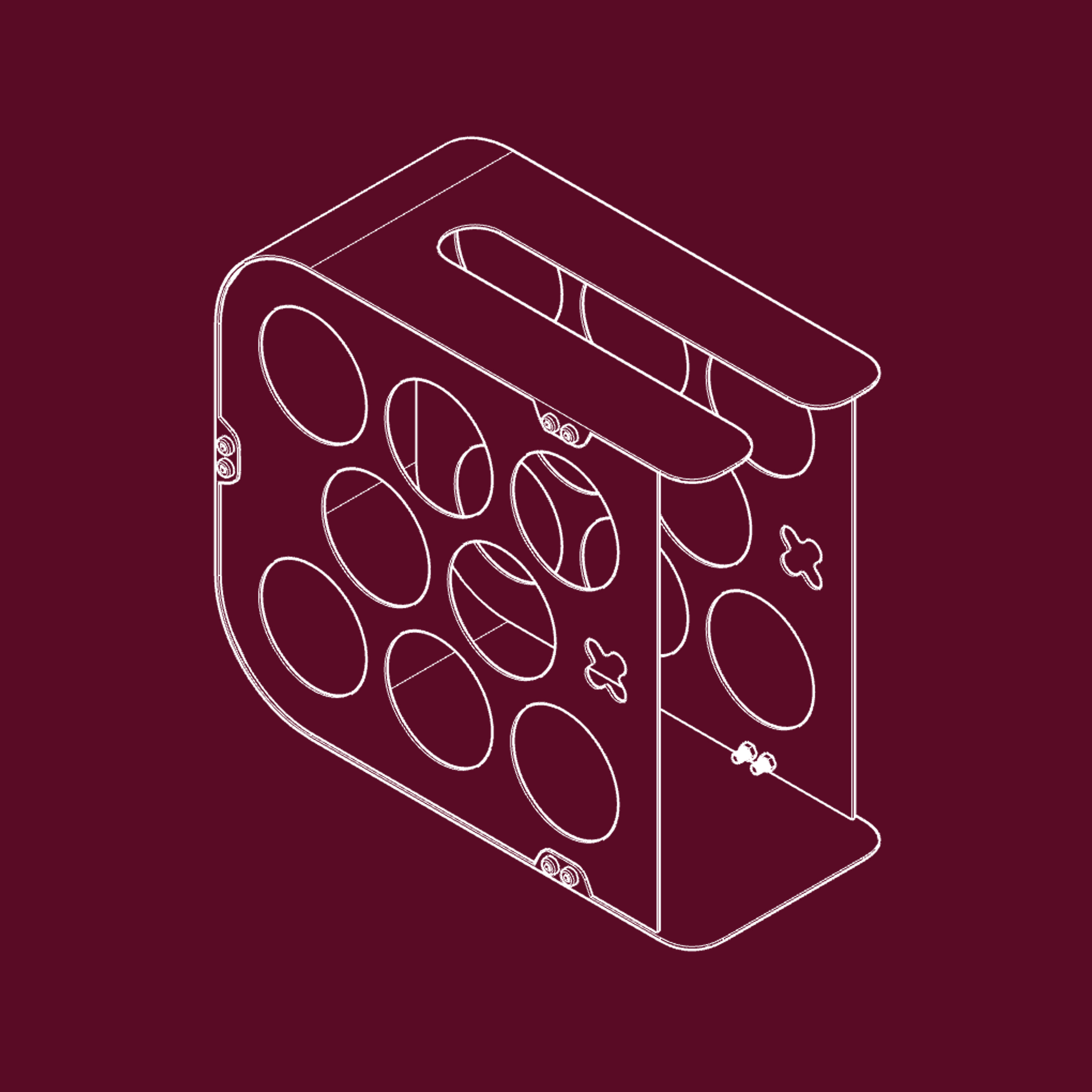 Technical line drawing of the bottle holder with integrated upper storage rails